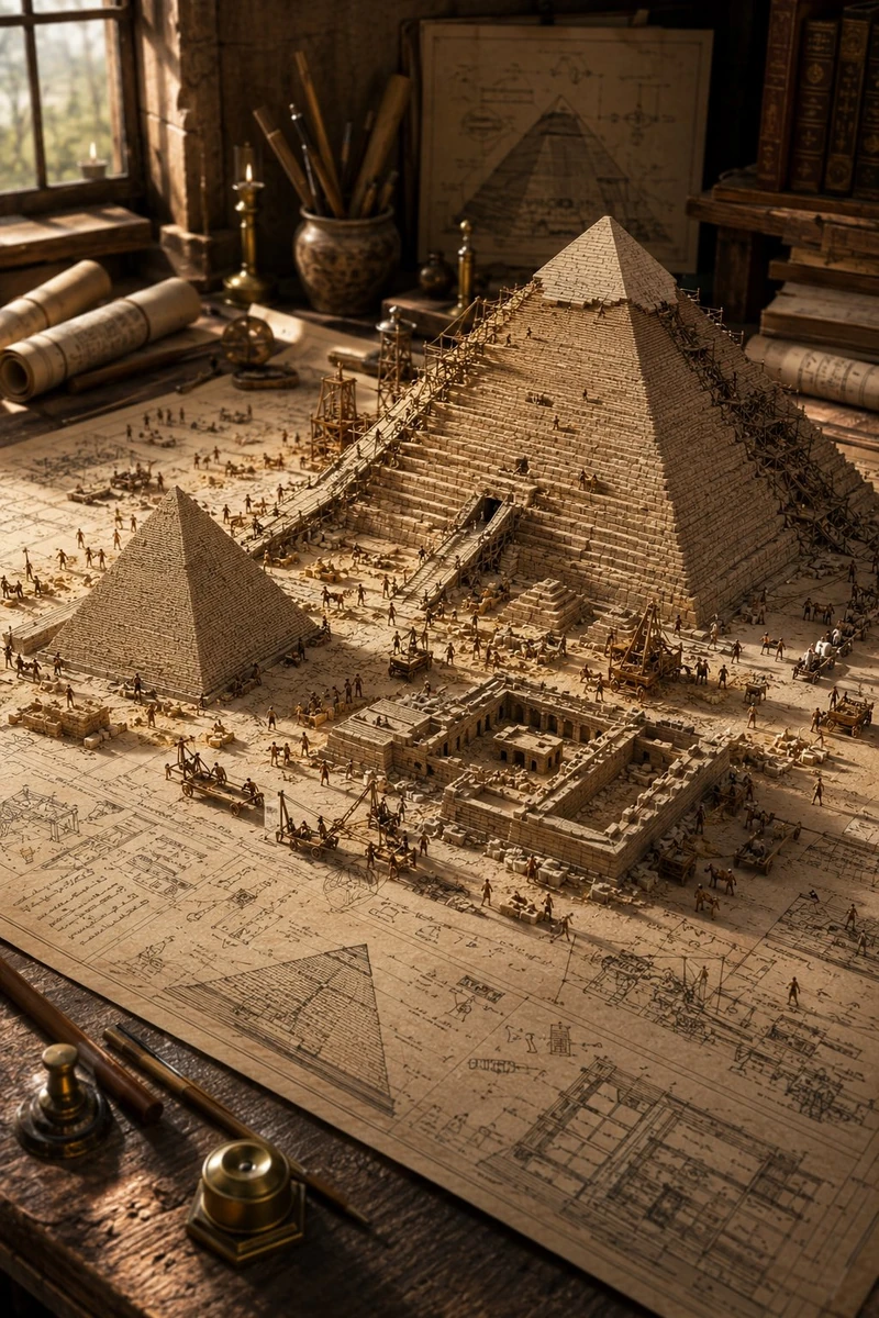 A highly detailed miniature diorama of an ancient civilization under cons...