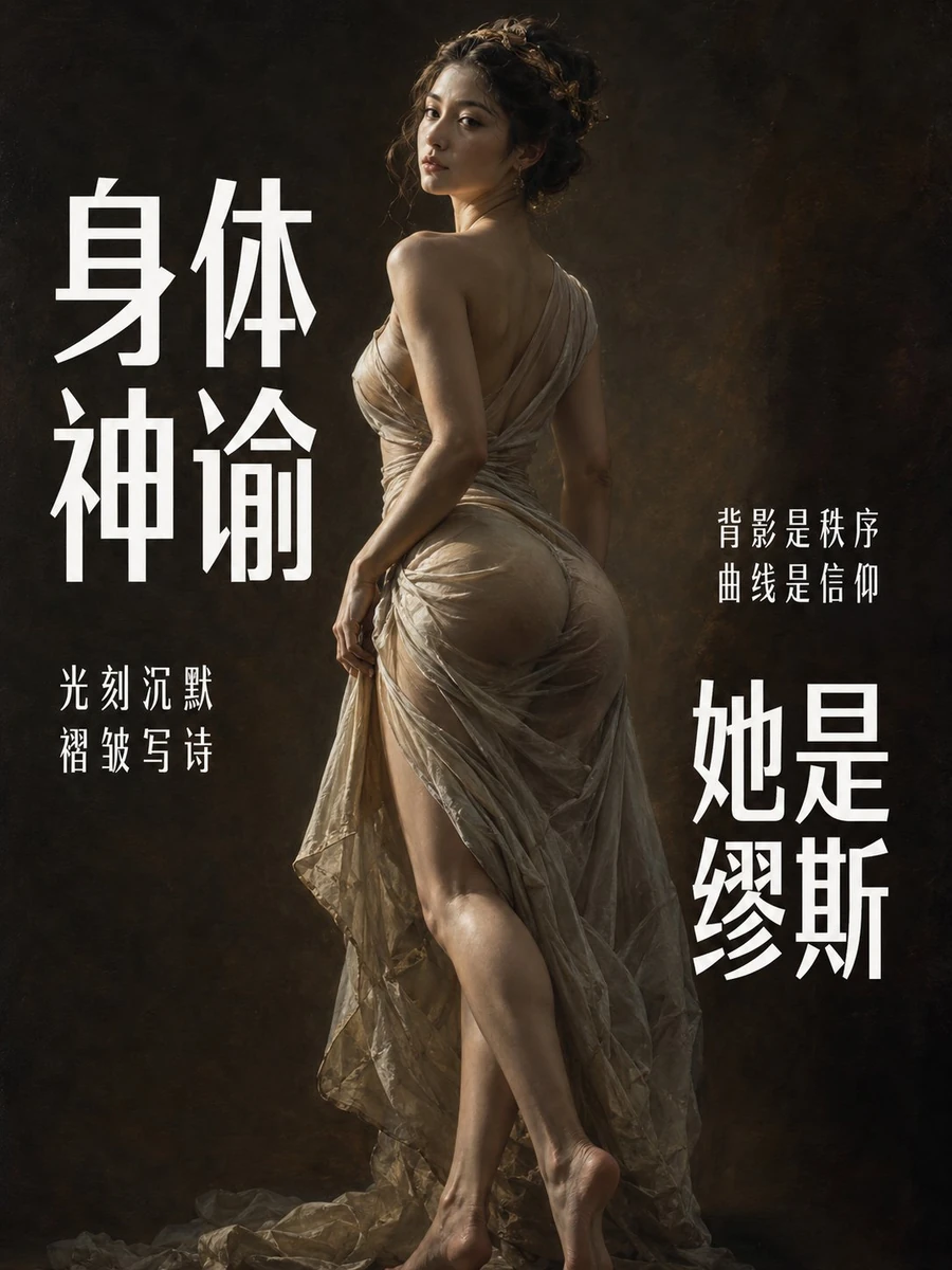 完整头身比例的古典女神形象,成年女性,高清近景到中景。