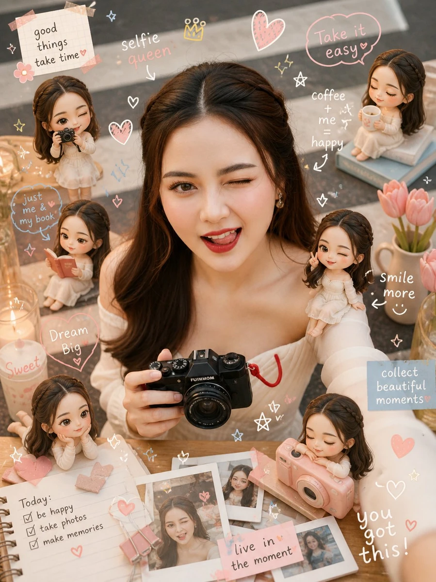 Transform the reference image into a cozy scrapbook-style edit while pres...