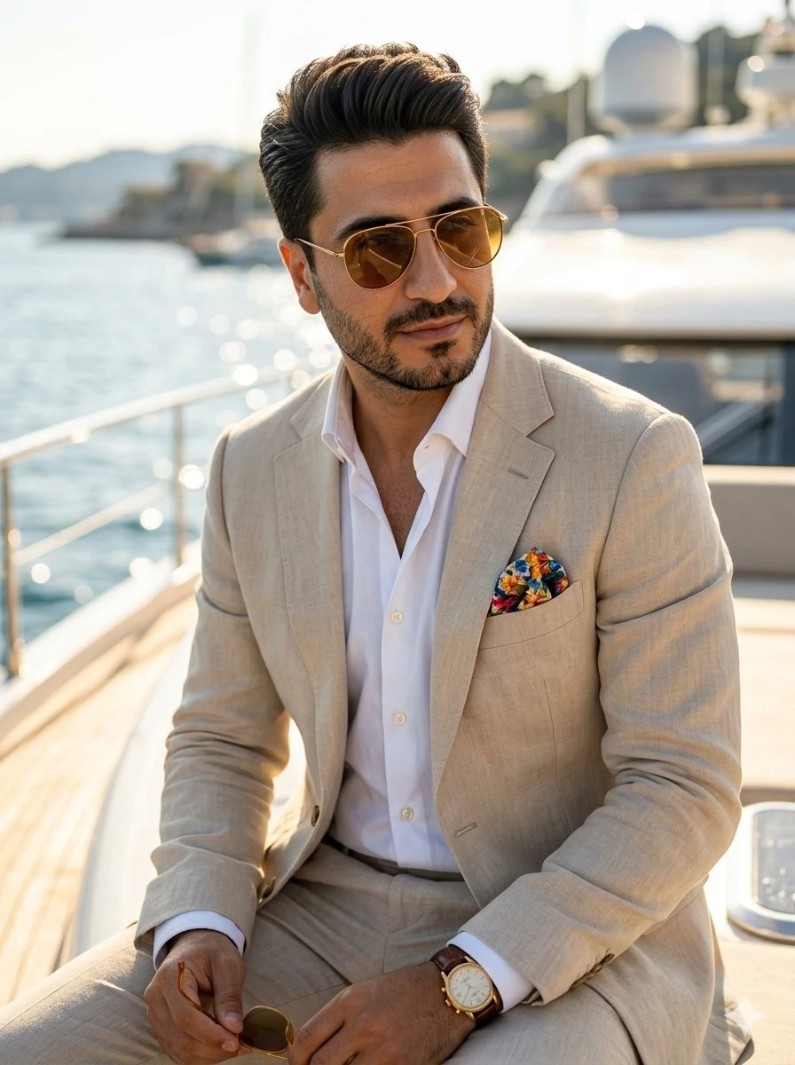 Extremely handsome South Asian man in his late 20s to early 30s, sharp ja...
