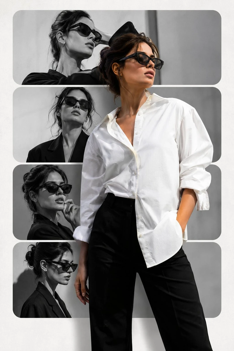 MODERN EDITORIAL COLLAGE POSTER DESIGN. CLEAN MINIMALIST FASHION COMPOSIT...
