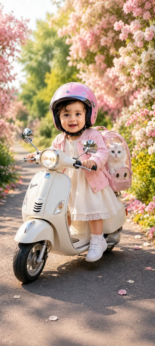 -realistic cinematic spring portrait of an adorable toddler girl sitting...