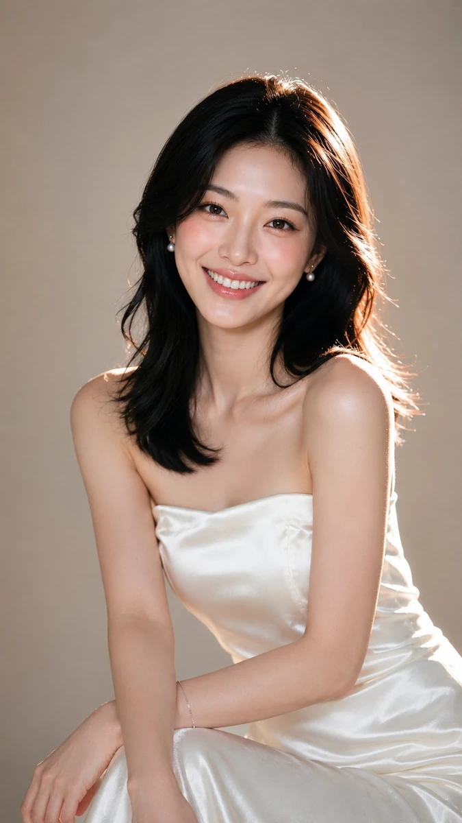 Ultra-photorealistic beauty portrait of a fictional East Asian woman, fro...
