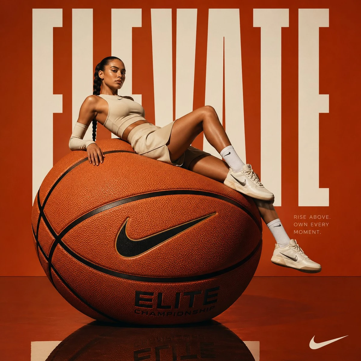 Avant-garde sports fashion advertisement, oversized basketball posed like...