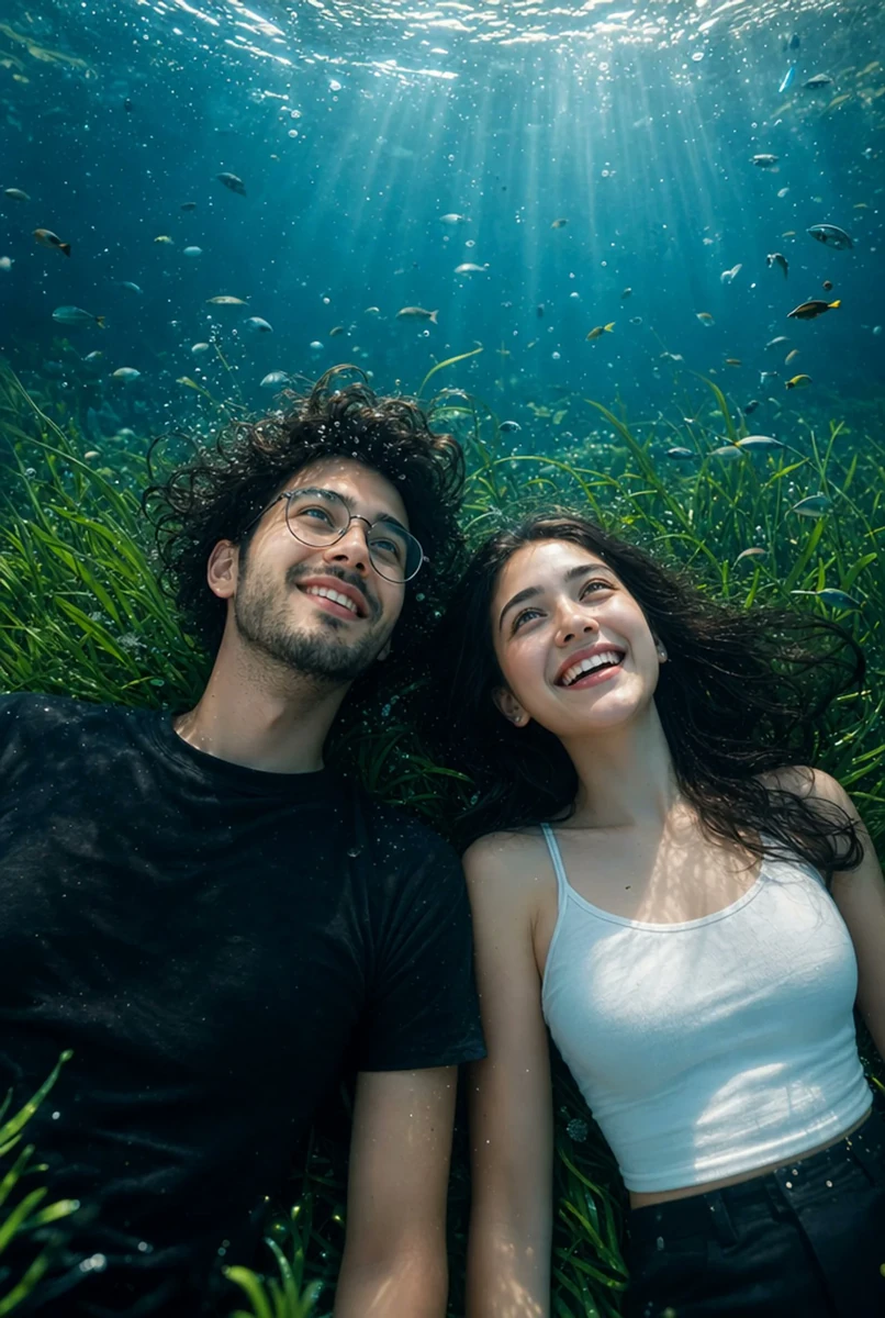 Ultra-realistic IMAX-level Netflix-style underwater fantasy romance portr...