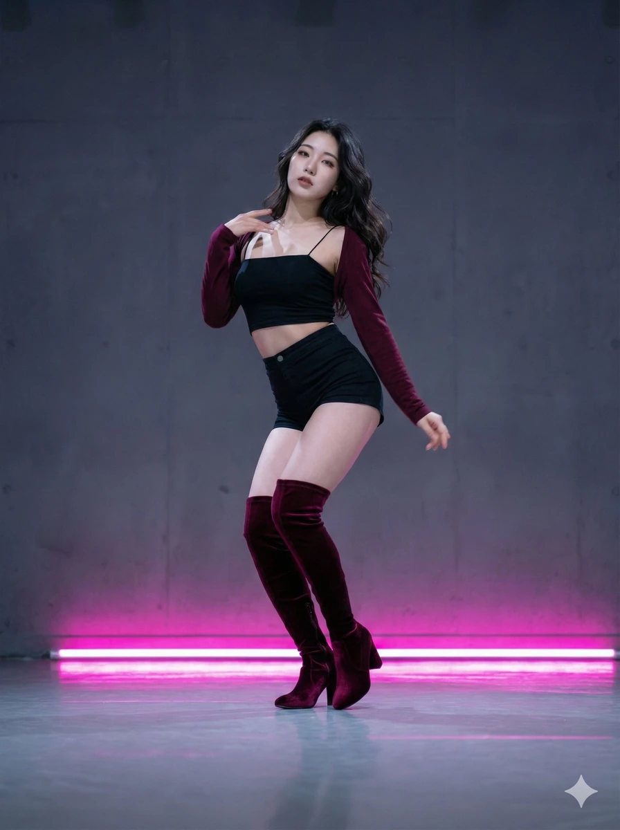 Young Asian female K-pop idol dancer with a fit, athletic physique and lo...