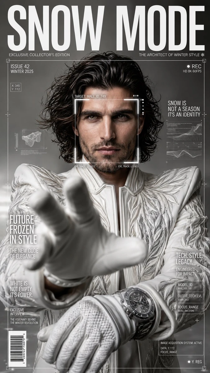 SNOW MODE, exclusive collector’s edition fashion magazine cover, 9:16 ver...