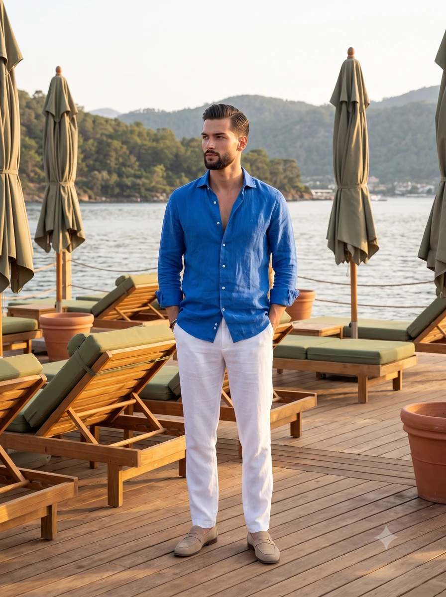 A handsome young man with a neatly trimmed dark beard and short textured...
