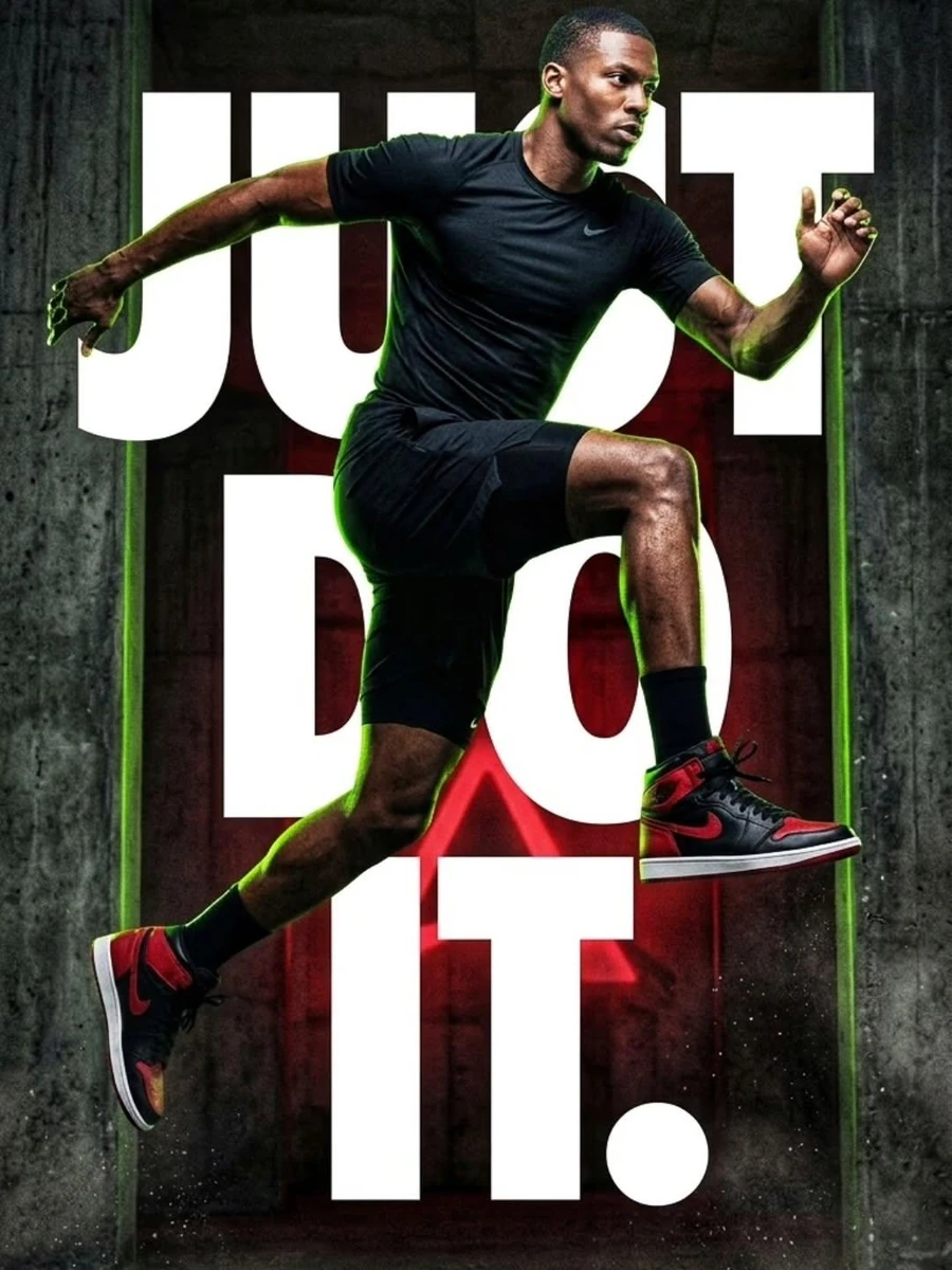 Dynamic sports poster of a muscular male athlete mid-air sprinting, inten...