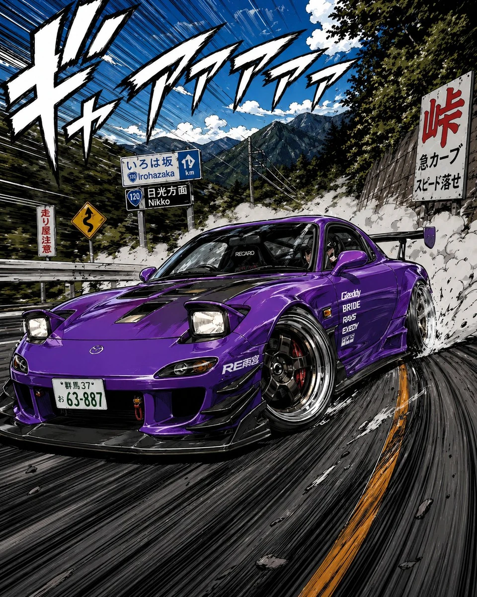 High-energy color manga-style street racing illustration of a modified [C...
