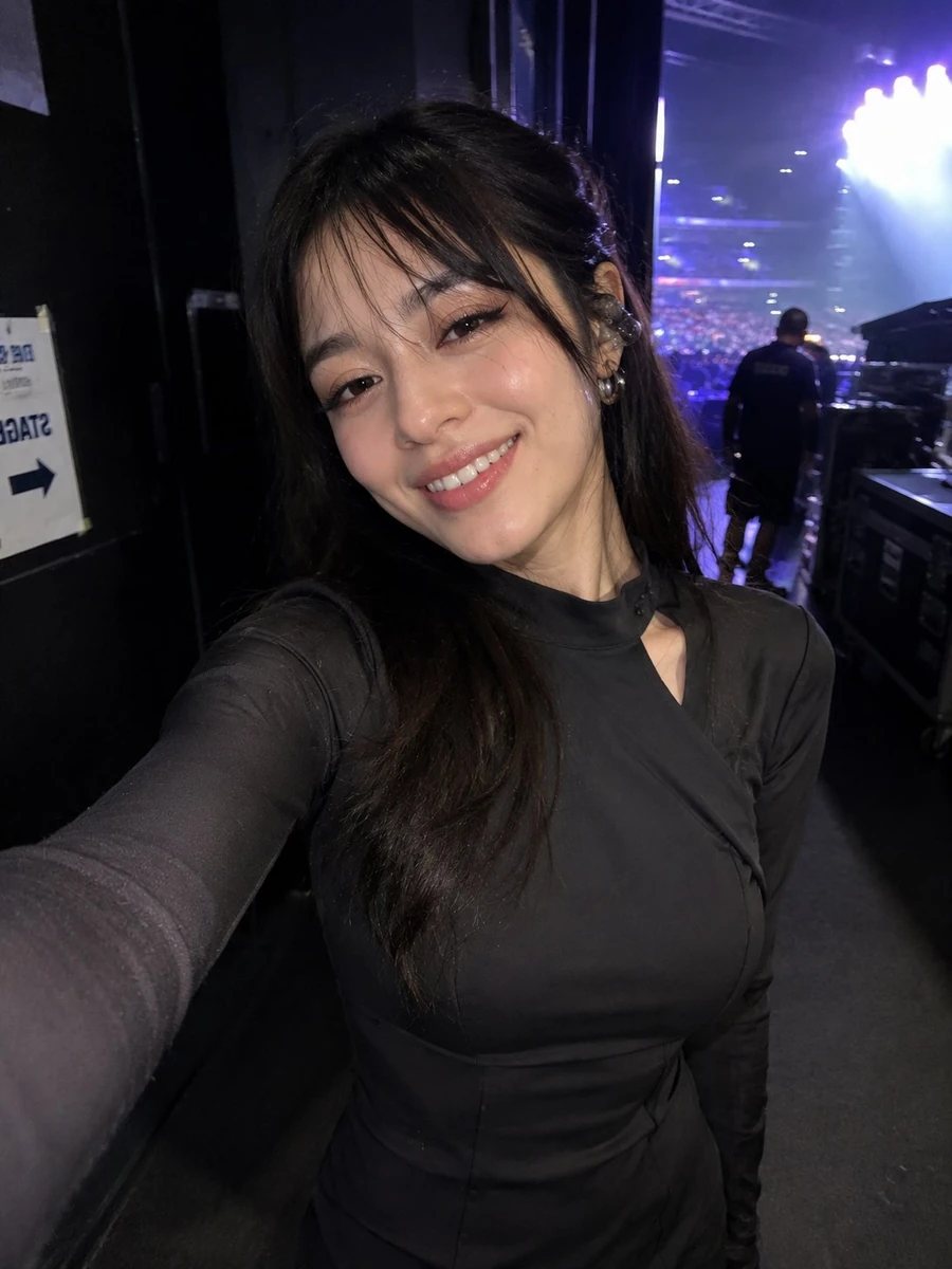 Ultra-realistic accidental iPhone front-camera selfie of the same woman f...