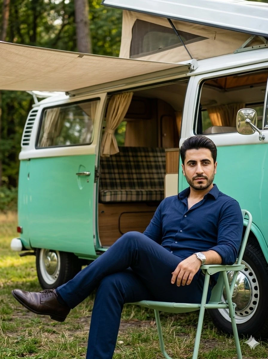 A stylish handsome Pakistani man in his late 20s to early 30s with sharp...