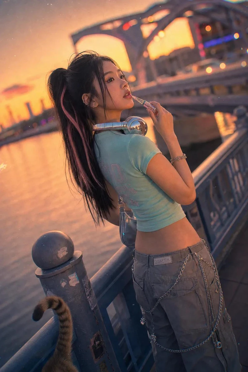A cinematic, high-quality portrait captured on a Canon EOS R5 with an RF...