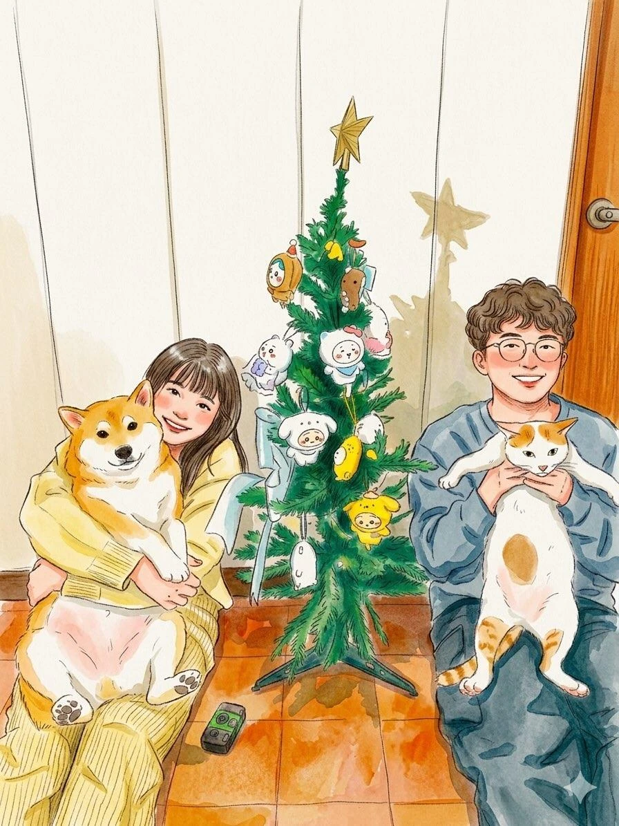 Cute cozy slice-of-life illustration in a soft watercolor + colored penci...