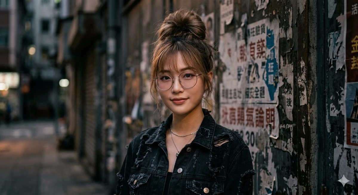Photorealistic portrait of a beautiful young East Asian woman in her earl...