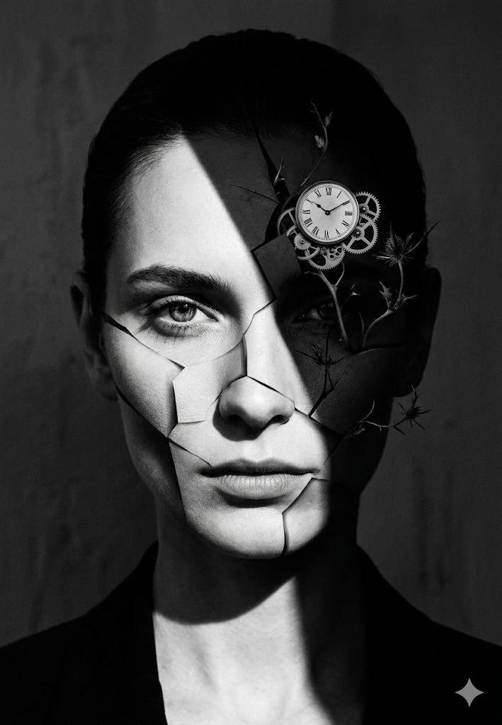 Monochrome surreal portrait.