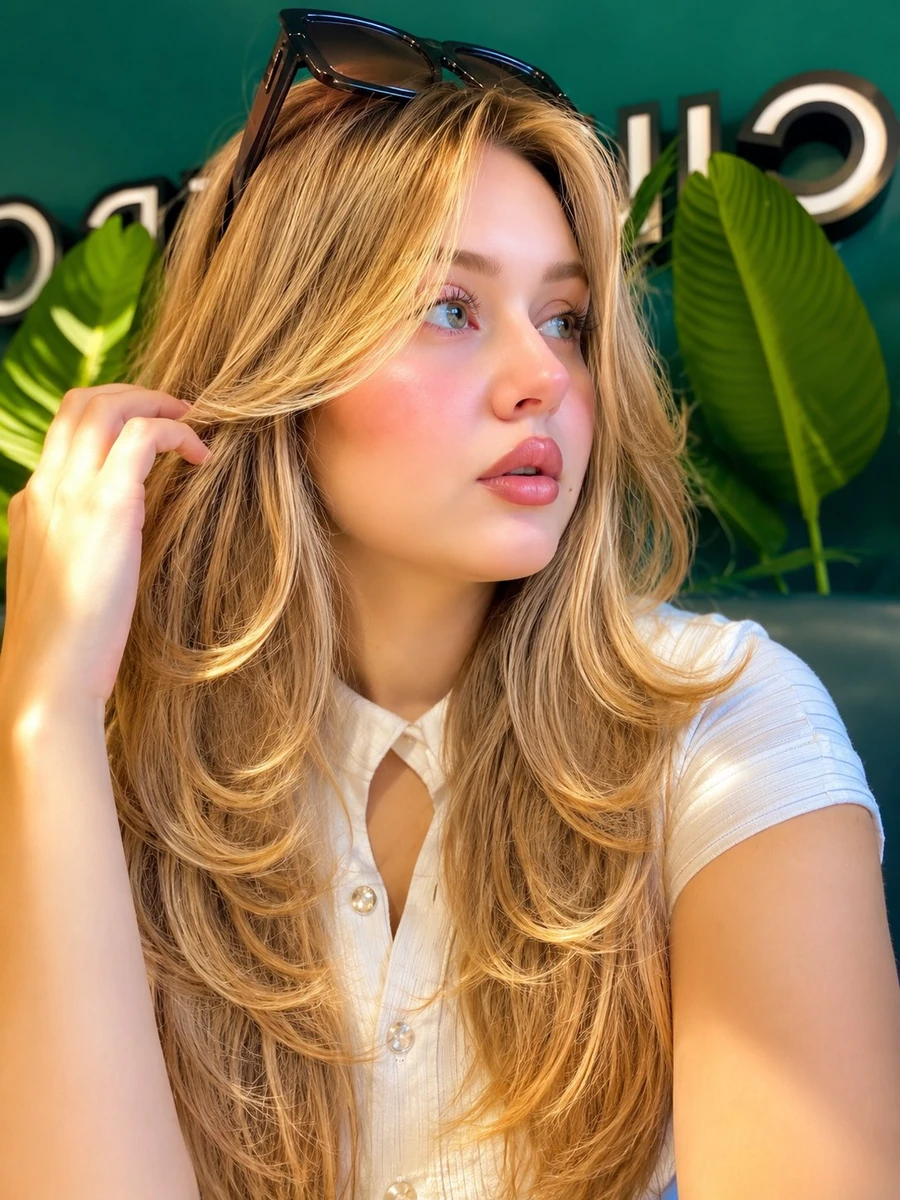 Ultra-realistic close-up beauty portrait of a stunning young blonde woman...