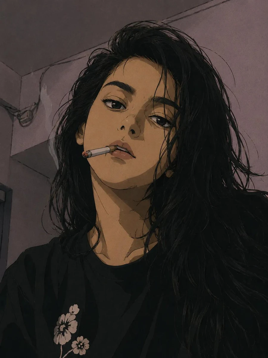 Take this photograph and turn it into a 90s anime-style portrait. Use the...