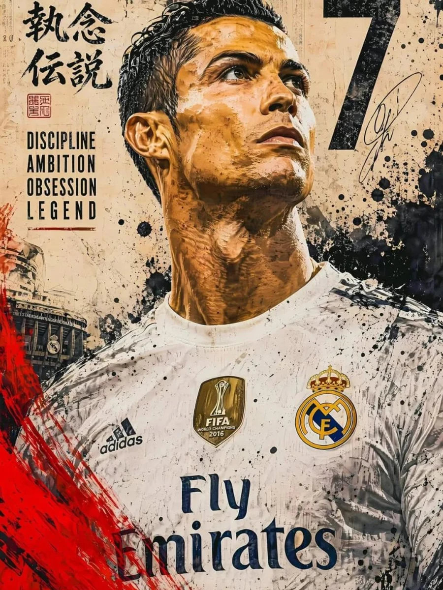 Cristiano Ronaldo inspired legendary football poster, ultra-detailed digi...