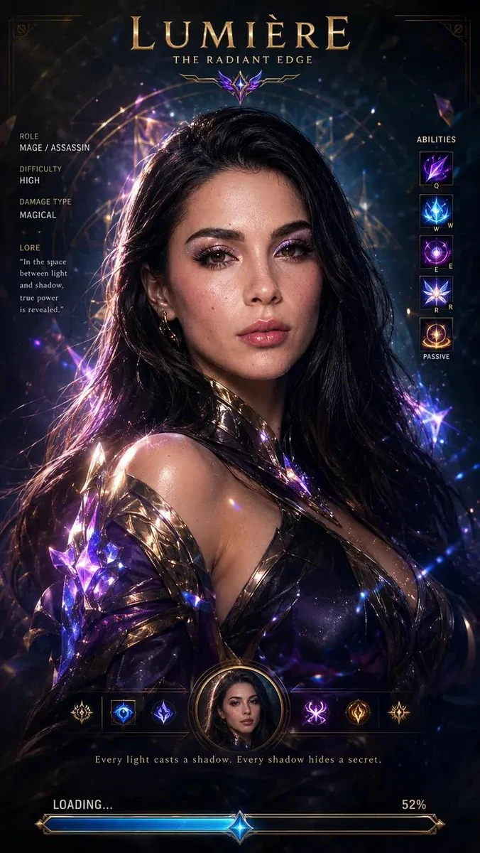 Cinematic League of Legends champion loading screen, ultra-realistic AAA...
