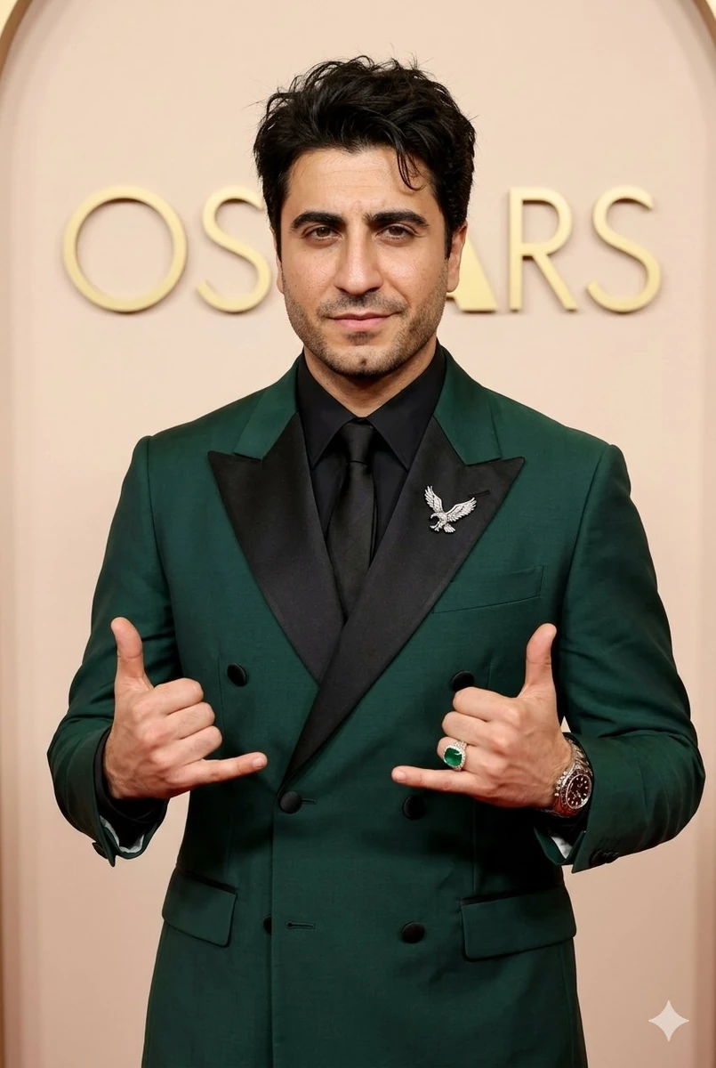 A handsome Pakistani actor with fair skin, sharp facial features, thick d...