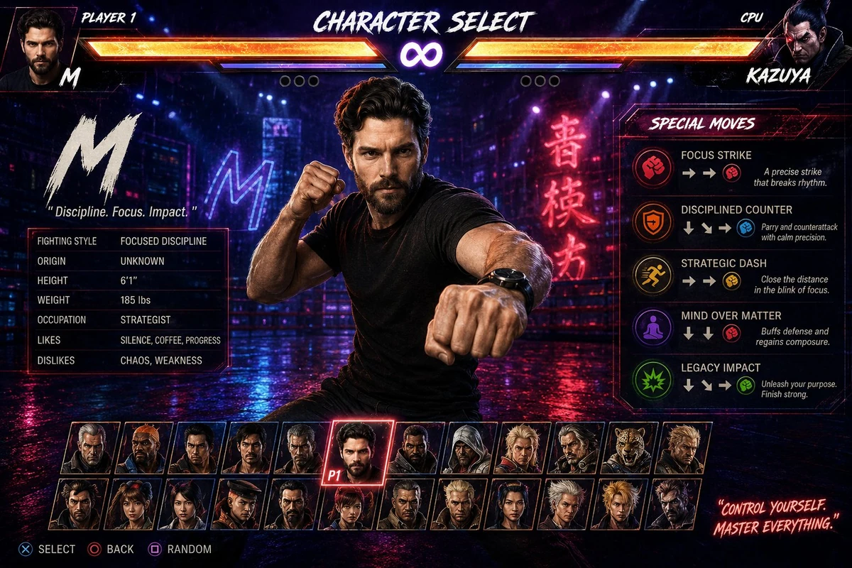 Turn me into a fighting game character select screen health bar, special...