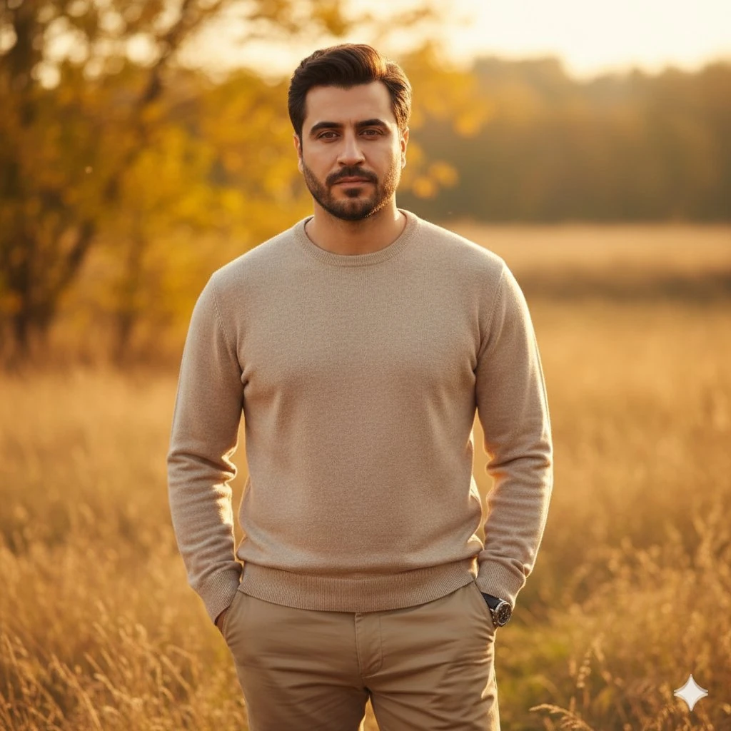 A handsome South Asian man in his late 20s to early 30s, sharp jawline, w...