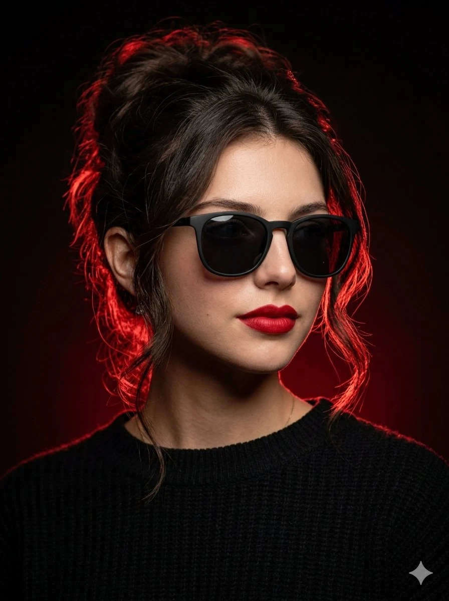 Ultra-realistic cinematic studio portrait of the reference image, dark lu...