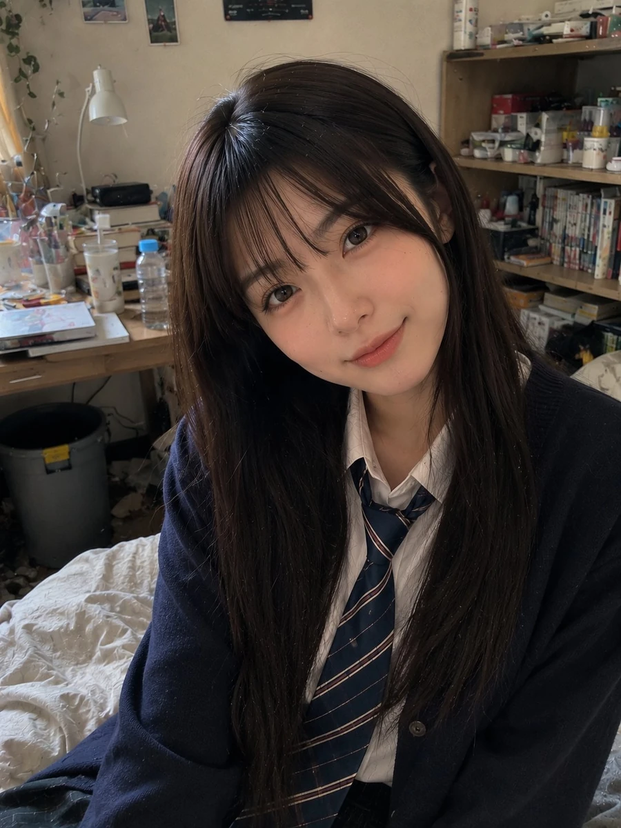 Beautiful young Japanese woman (22 years old) with long straight dark bro...
