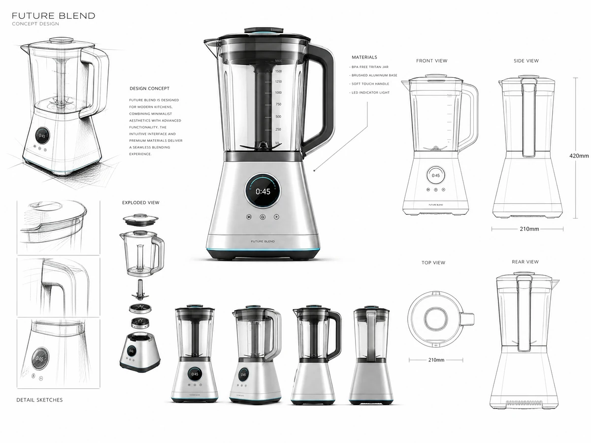 Industrial design concept sketches with clean minimal detailing 🎨