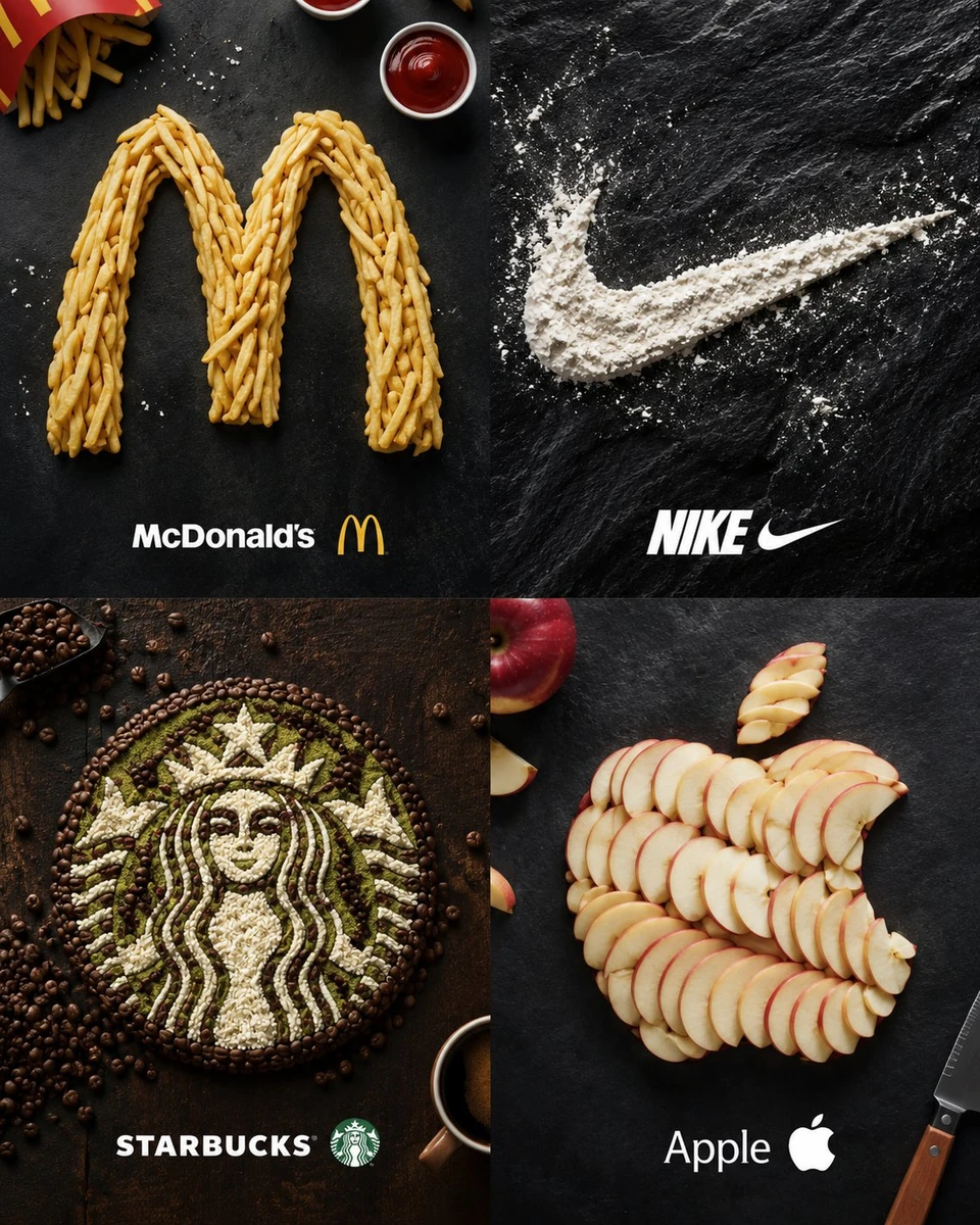 Transform the uploaded brand logo image into a premium food-art advertisi...