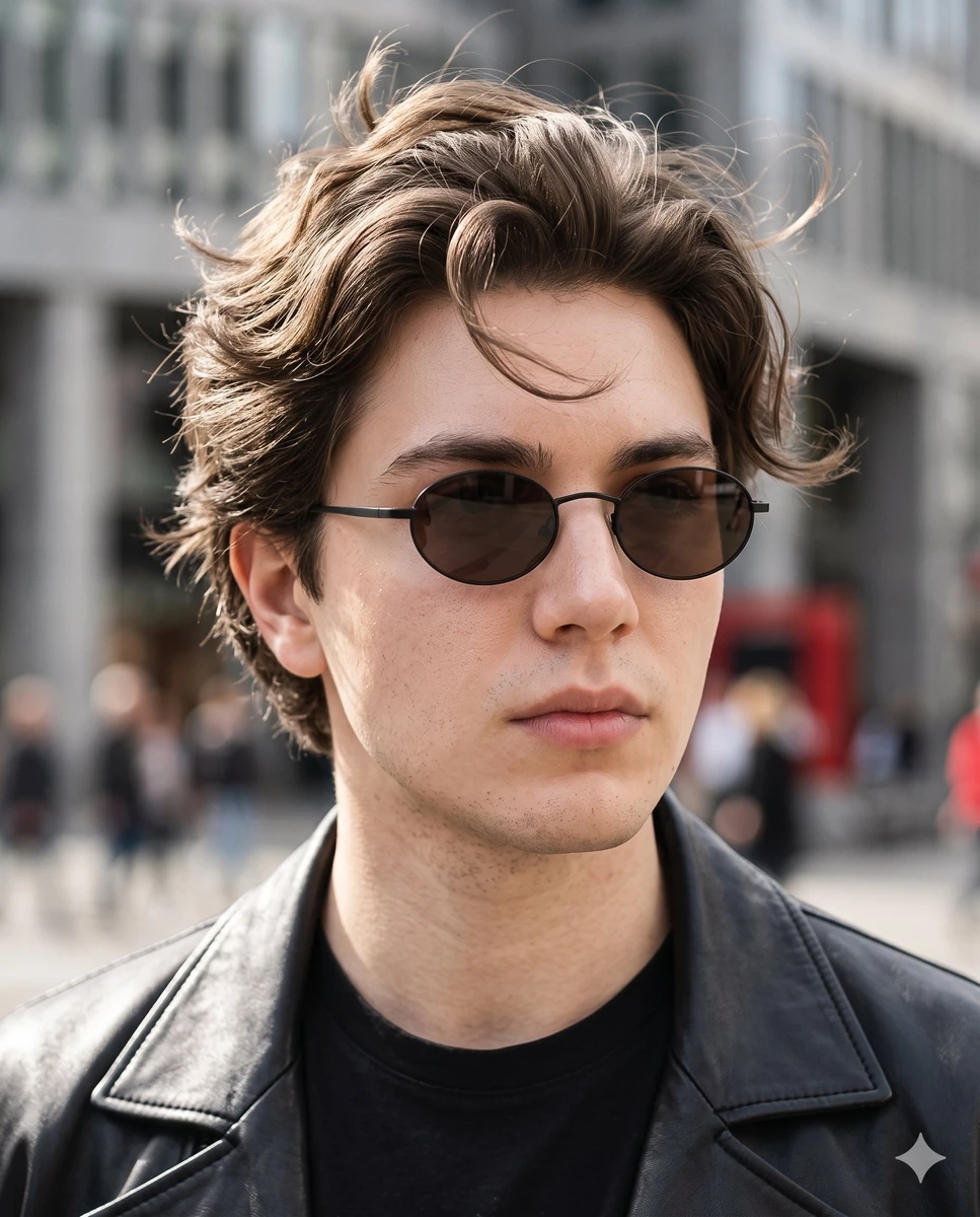A premium luxury fashion editorial portrait of a confident young European...