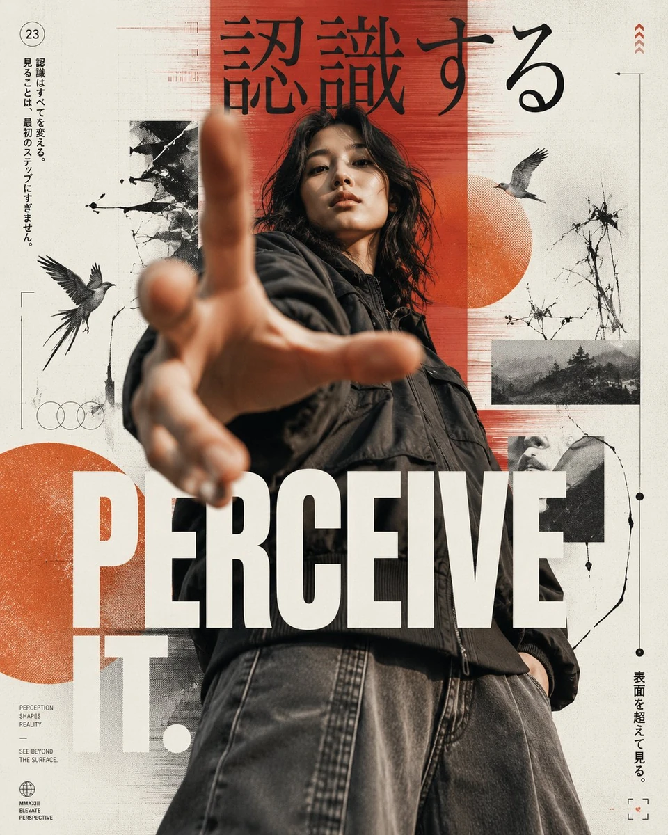 Ultra premium editorial streetwear poster design with a contemporary Japa...