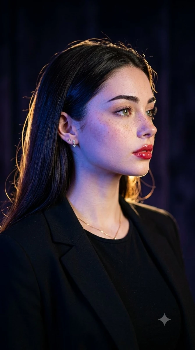 Ultra-realistic cinematic studio portrait, same face ID and natural featu...
