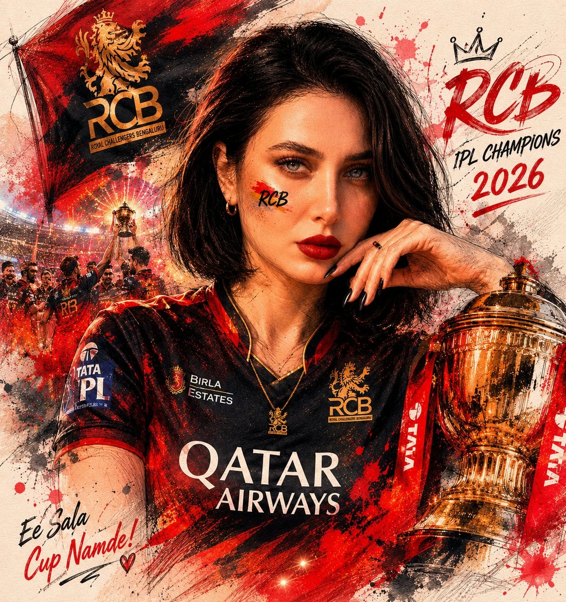 Ultra-detailed mixed-media sports poster featuring the SAME woman from th...
