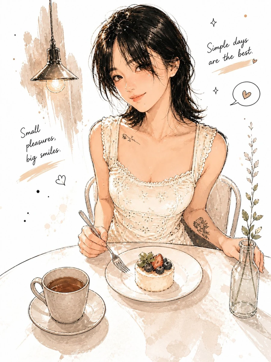 style": "minimal watercolor ink illustration, soft anime realism, hand-dr...