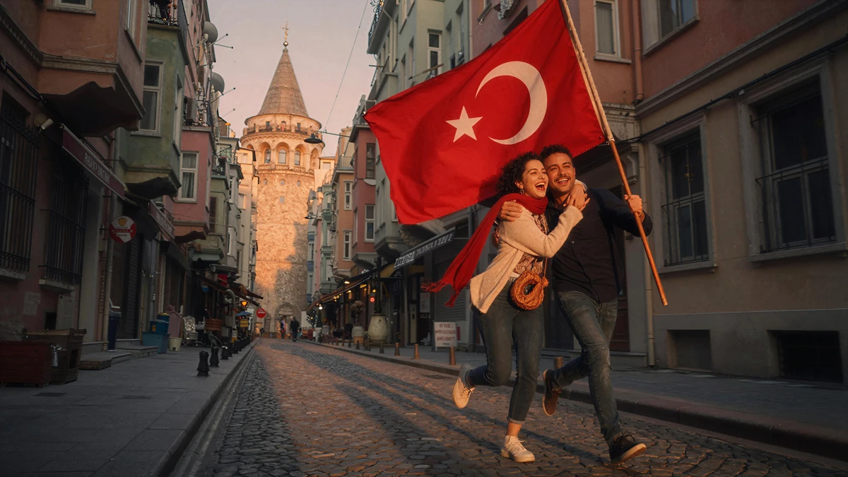 A cinematic, ultra-realistic candid street photograph of a young couple r...