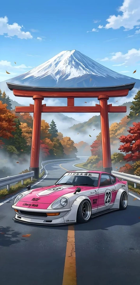 A highly detailed anime-style illustration depicting a car, as shown in t...