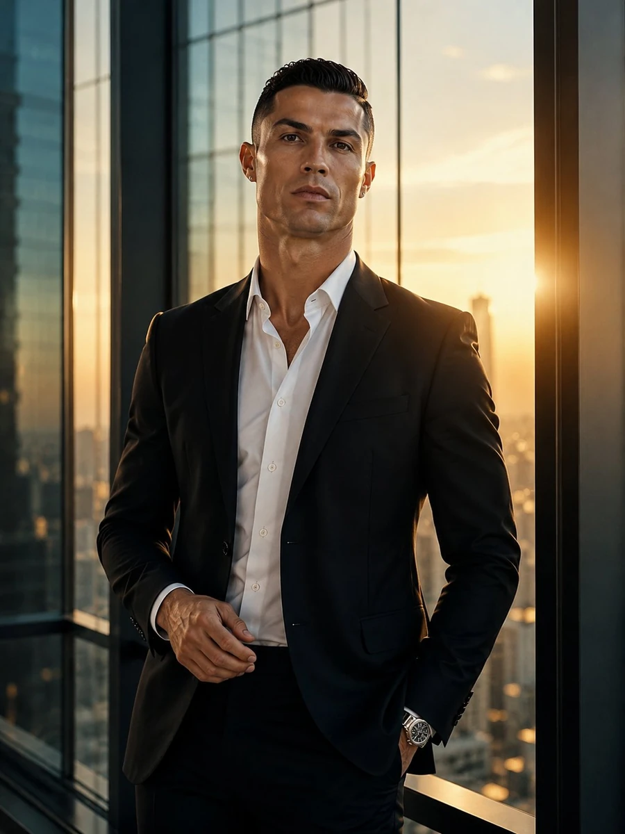 Ultra-realistic cinematic portrait of a confident, athletic man standing...