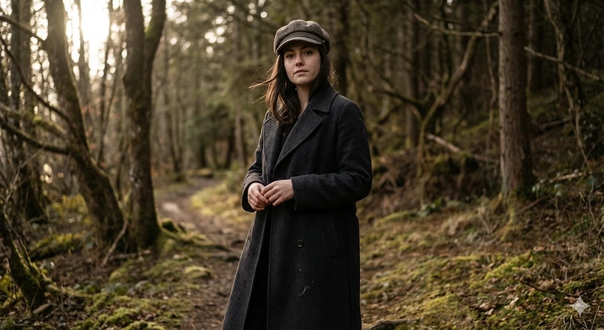 A realistic full-body portrait of a woman in her mid-20s standing in a fo...