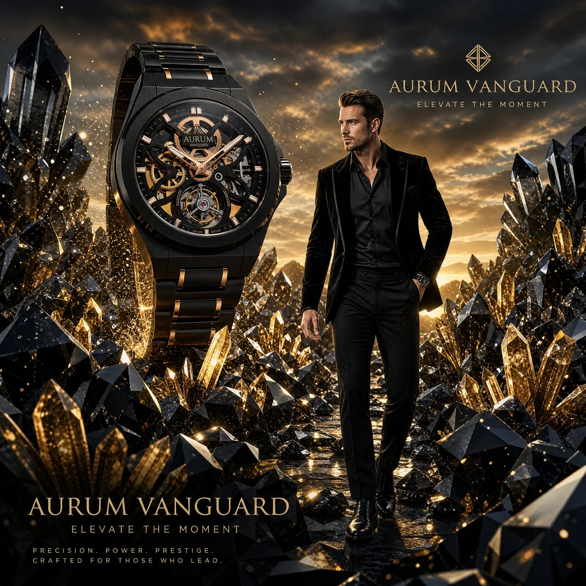 Use Reference image. Create an ultra-premium luxury watch advertisement f...