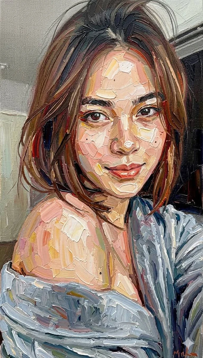 Impasto oil painting, thick palette knife brushstrokes, highly textured c...