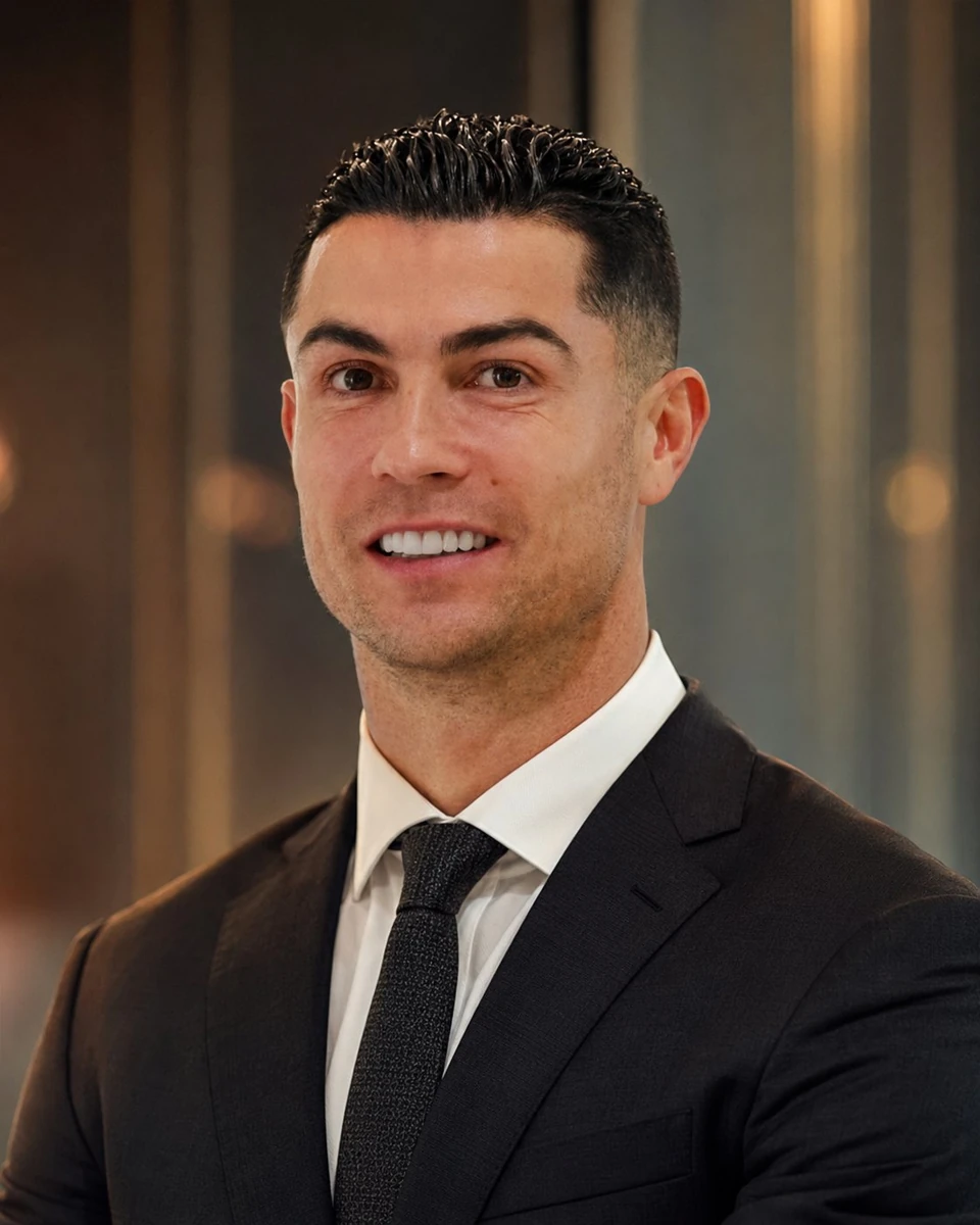 Ultra-premium cinematic executive headshot of the SAME person from the re...