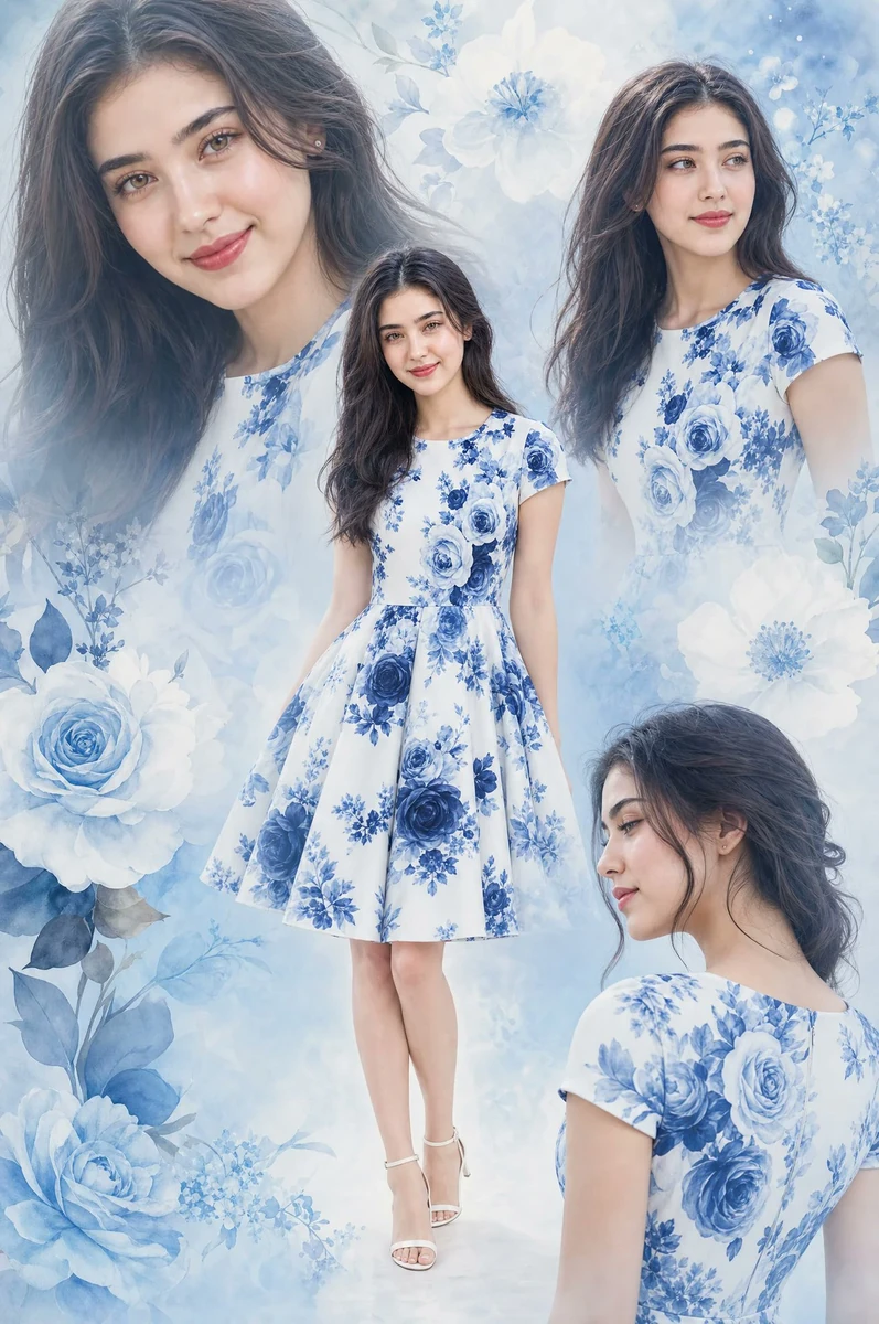 A beautiful multi-layered photo collage featuring an ORIGINAL AI-GENERATE...