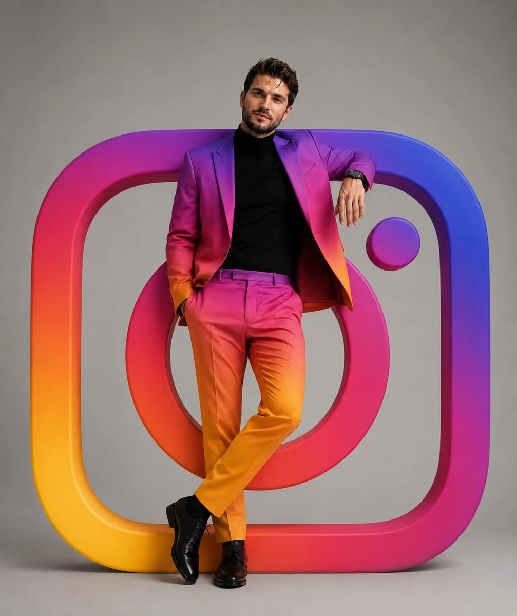 Ultra-realistic luxury studio fashion portrait of a handsome man leaning...