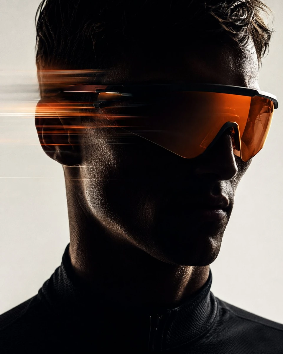 Futuristic high fashion sports editorial portrait of a male model wearing...