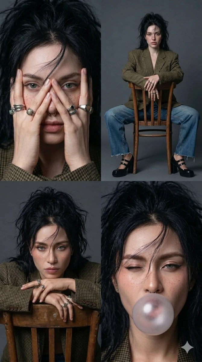 Preserve the exact facial features, bone structure, proportions, skin ton...