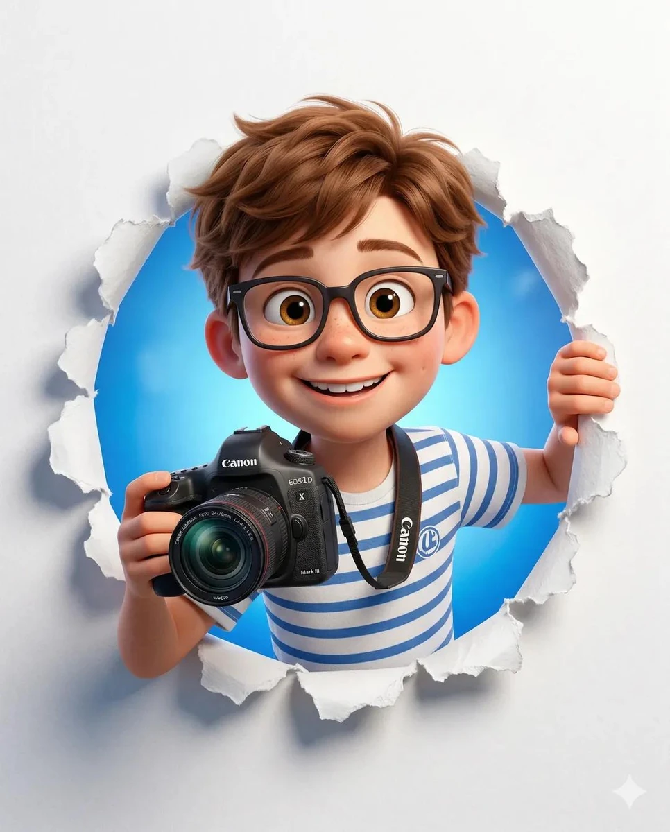 A cute stylized 3D cartoon character (boy/girl) with big expressive eyes,...